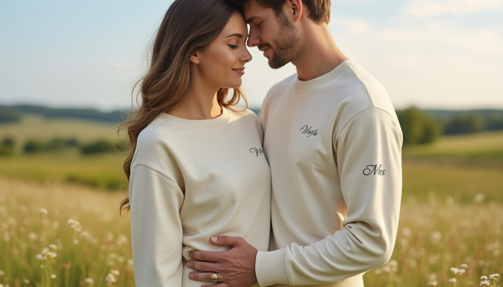 découvrez notre sweat personnalisé pour couple, brodé avec votre date spéciale et vos initiales uniques, pour un cadeau romantique et intime.